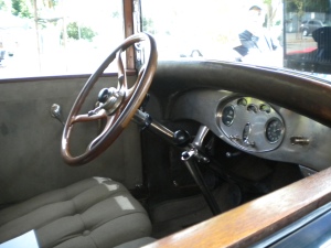 The interior might seem bare compared to a new Lincoln Navigator, but it was top-of-the line until the late 1960's, when leather became popular.  Cloth was THE thing to have in your car for a very long time.  The steering wheel is made out of burled walnut wood.  It's spectacular how much work went into building this car.  